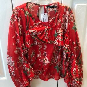 Red floral blouse new with tags